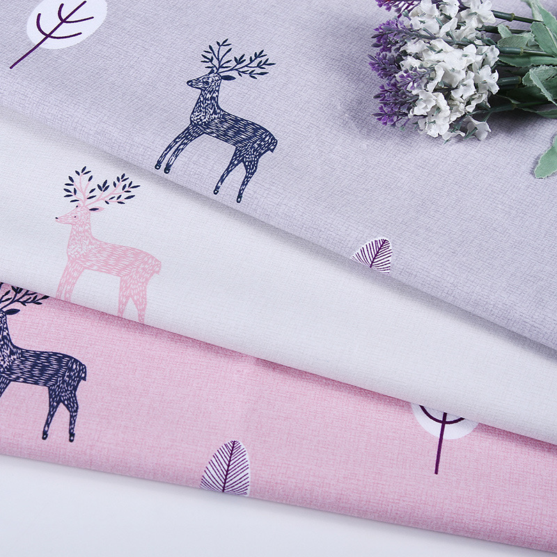 慕岚纯棉床上四件套面料卡通小鹿印花床单被罩枕头套动物印花风