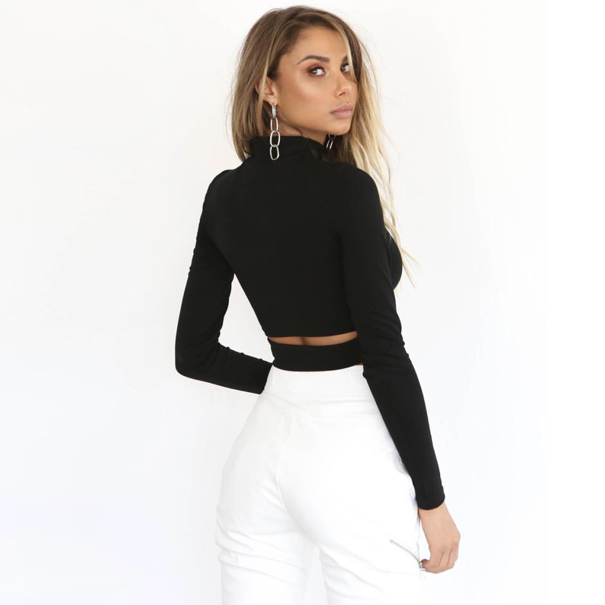 sexy hollow long-sleeved high-neck tops  NSZY17777