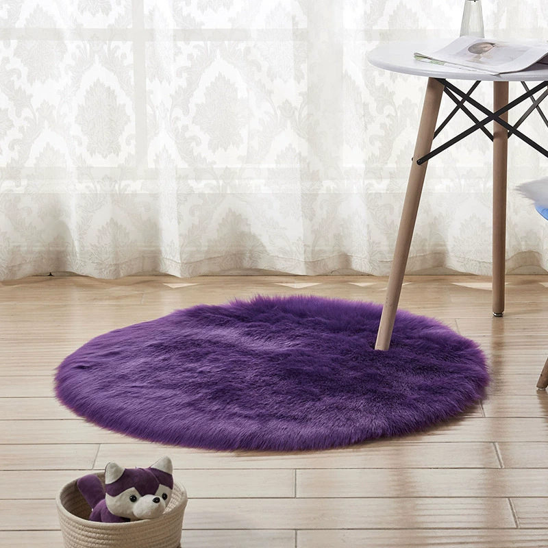 Round Australian sheepskin rug, plush long‑pile, multiple sizes 30–180 cm, soft floor mat