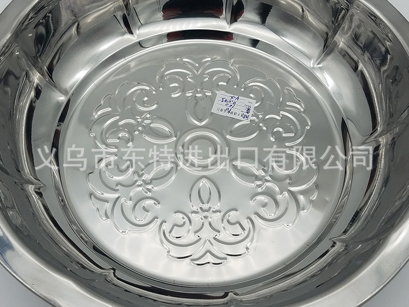 厂家直销不锈钢盘压花非式加高盘外贸盘子欧莱花盘圆形大花盘详情图9