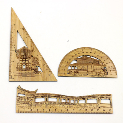 供应园林博物馆竹尺 旅游景点纪念品 文创衍生品尺子套装来图定制