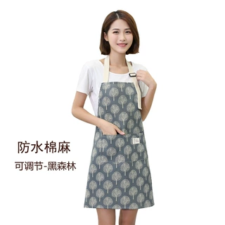 番升防污北欧风格工作服罩衣棉麻防水防油围腰防水围裙定LOGO