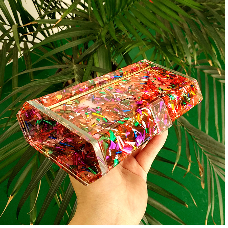 定制亚克力手拿晚宴包 花纸板亚克力拼接女包 宴会亚克力晚装包