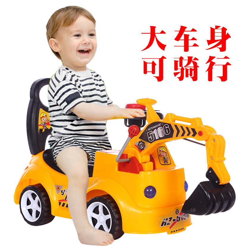 Scooter eléctrico para niños con música, excavadora, carro de torsión, juguete, carro de ingeniería, gran capacidad de montaje, excelente