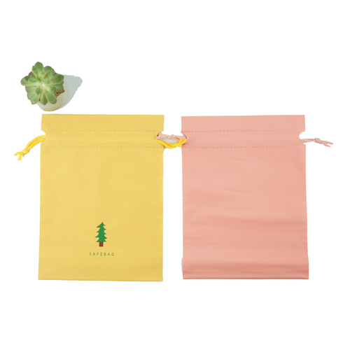 Wholesale matte drawstring storage bag with candy color for travel, children's clothing and plastic drawstring bag