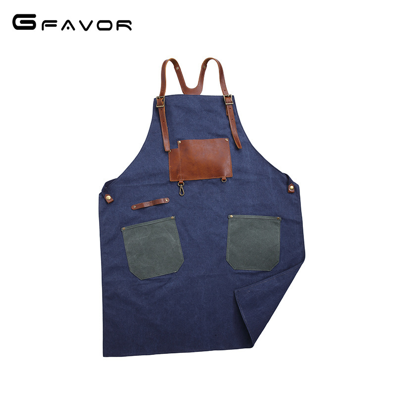 2022新款工匠围裙设计室帆布围裙欧美复古帆布咖啡店工作室围裙包
