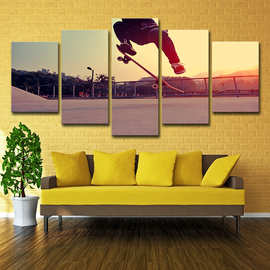 跨境ebay 跨境5块帆布艺术玩滑板在客厅地面画壁图片现代装饰