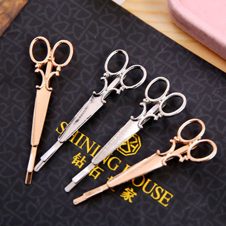 欧美外贸原单时尚发饰品 个性简单创意超萌金属剪刀发夹刘海边夹