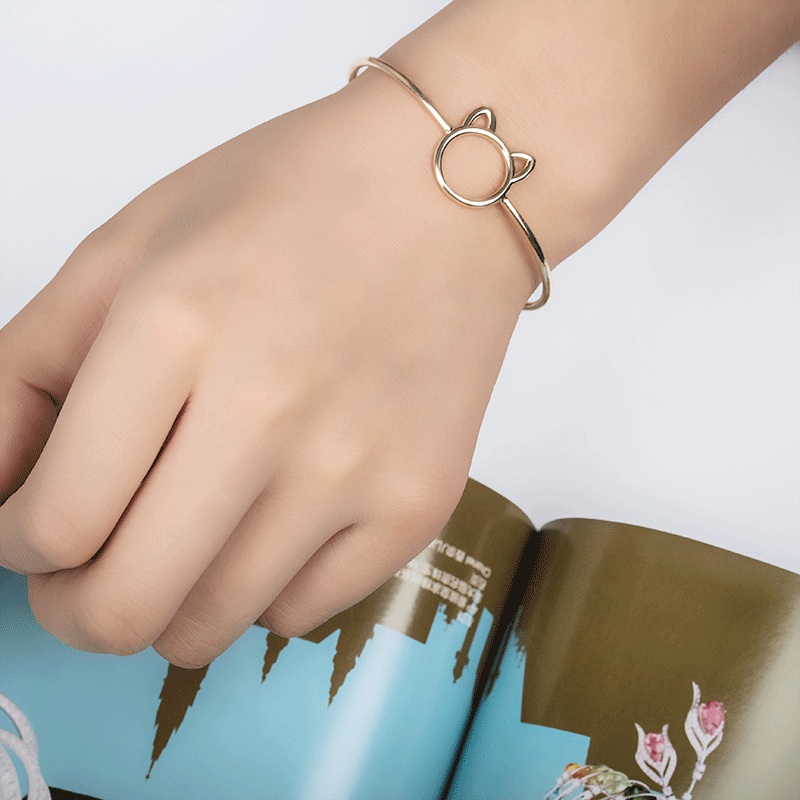 Cartoon animal cat ear opening adjustable bracelet green copper material