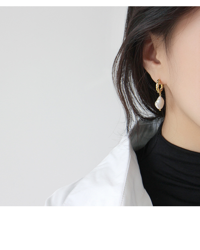 Plating Craft Et297 Korean Style S925 Sterling Silver Stud Earrings Baroque Pearl Twist Ring Female Stud Earrings Eardrops Silver Earrings