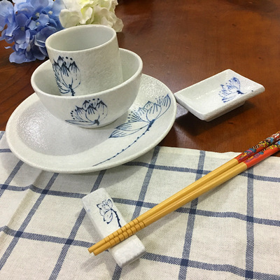 日式釉上彩手绘一人食餐具六件套酒店摆台套装餐厅摆台餐具批发|ms