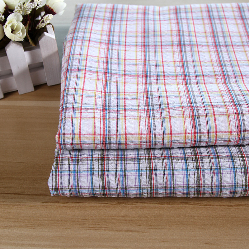 厂家供应 时尚色织格子泡泡布 春夏衬衫衬衣格子泡泡布面料