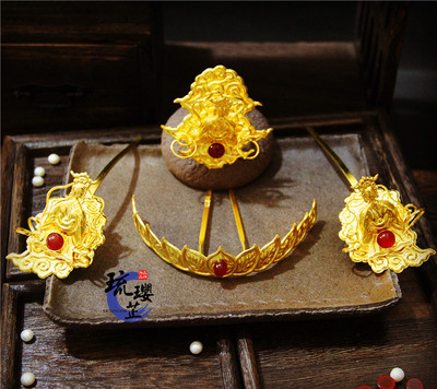 琉璎芷薇薇饰品汉服头饰手工錾刻汉婚礼明制狄髻仙人掩鬓麻姑挑心