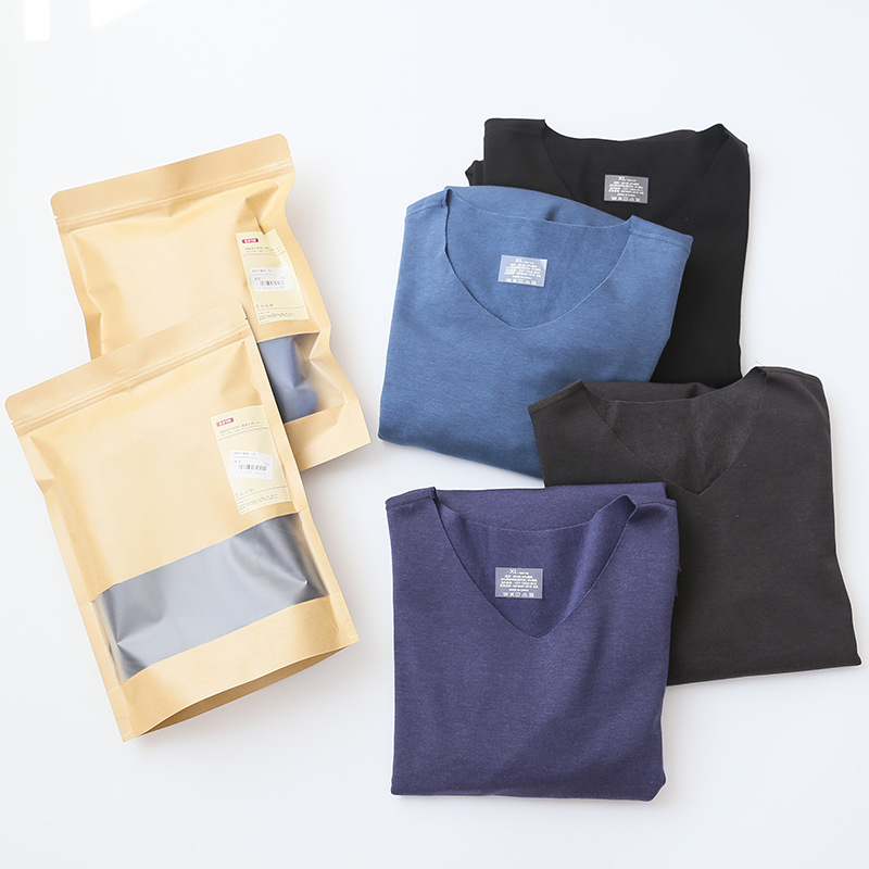 德国发热纤维加绒保暖上衣单件男士长袖随心裁无痕打底衫修身V领