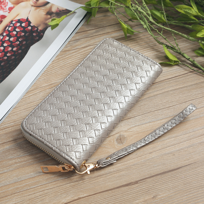 72g Weight Polyester Lining Material Zipper Closure Type Business Occasion Pu Leather Material Solid Color Pattern Unisex Gender Square Shape Khaki, Rose Red, Pink, Purple, Blue, Silver, Bronze, Black Color Korean Woven Pattern Wallet 11