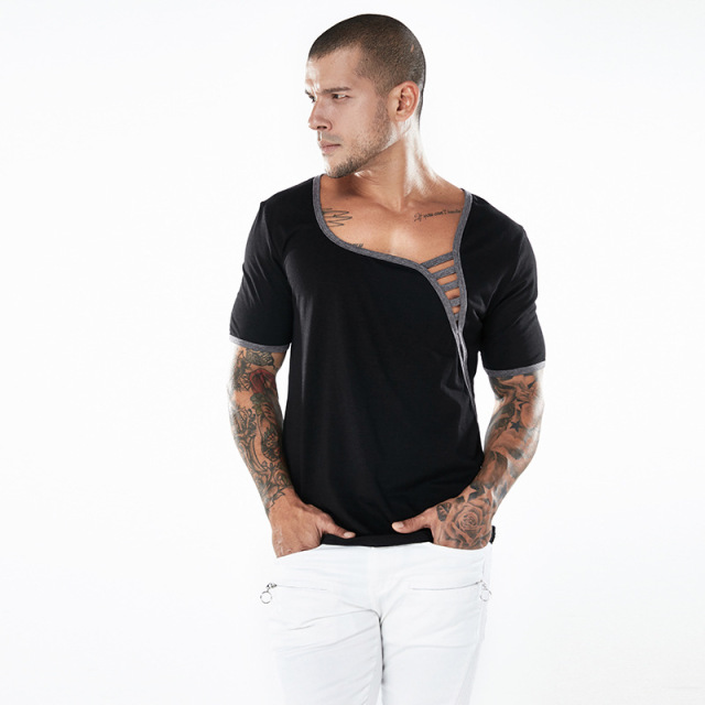 Men’s T-shirt Pure Color Simple Oblique Stitching Fashion Colour  