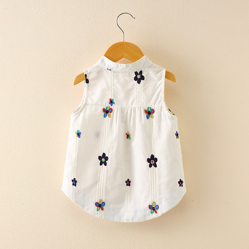 Women's and Girls'  Summer V-Neck Casual Blouse with Puff Sleeve and Embroidered Floral Design