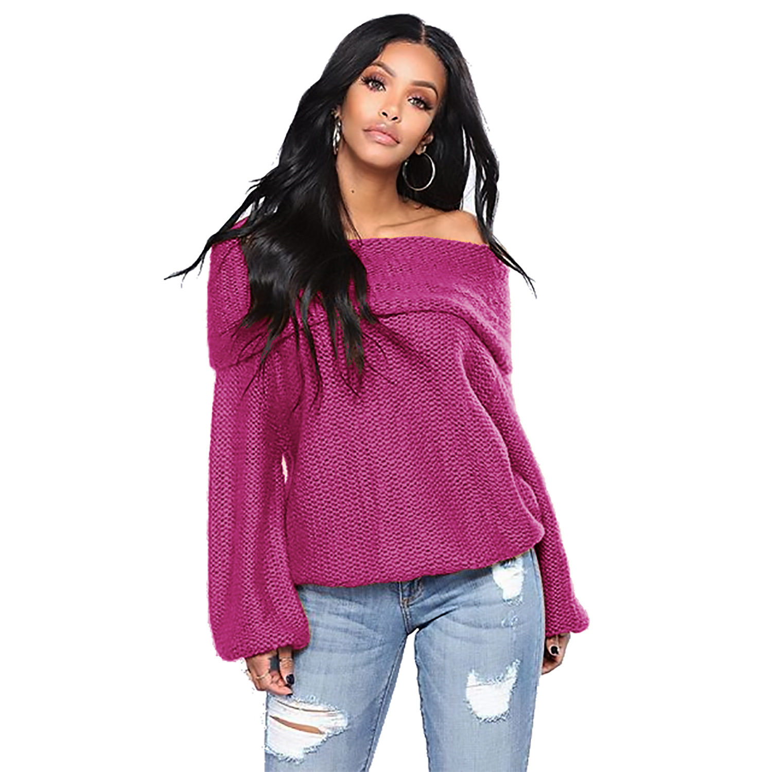 Womens Oversized Knit Sweater Long Sleeve Turtleneck Cozy Fabric Autumn Winter Casual Wear Wholesale Available