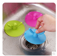 Cute little person can lift the sink plug, silicone floor drain cover, kitchen bathroom bathtub anti-odor sewer cover