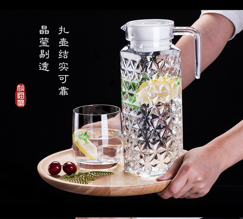 PC Zahu Acrylic Striped Pitcher, Plastic Cold Water Kettle, Transparent Cool Water Jug, Octagonal Pot, Juice Container, Floral Tea Pot