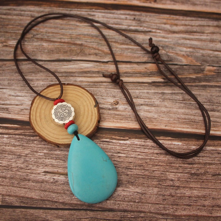 复古休闲毛衣链大水滴松石项链长款女森女简约民族风配饰吊坠挂件|ms