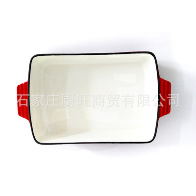 现货批发零售外贸铸铁搪瓷烤盘平底方形烤鱼盘定制批发|ms