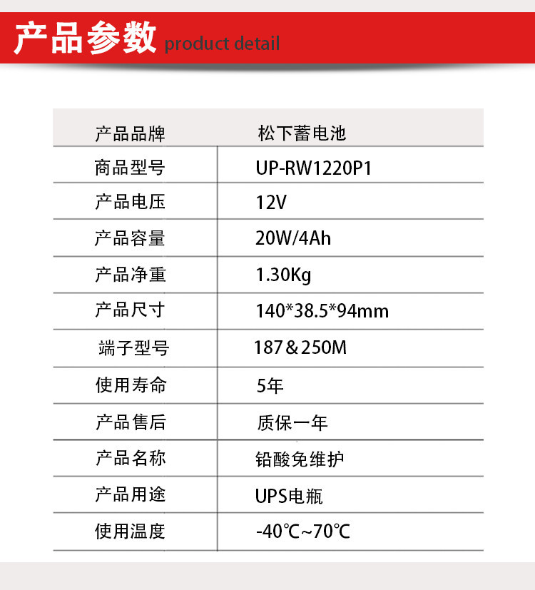 松下蓄电池LC-P1224ST 12V24AH规格参数_洛必达网