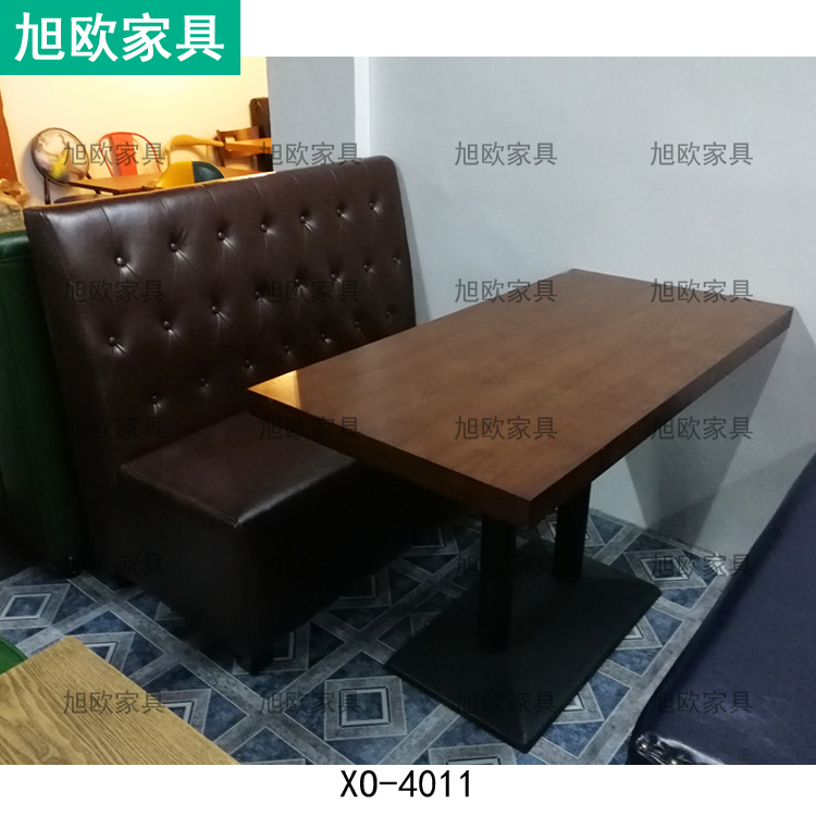 主题西餐厅咖啡厅卡座沙发桌椅组合靠墙双人皮革实木沙发定制