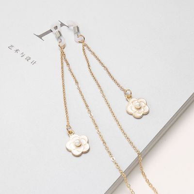 防滑 流行 金属眼镜绳 金色 珍珠梅花吊坠 眼镜链 跨境 wish ebay