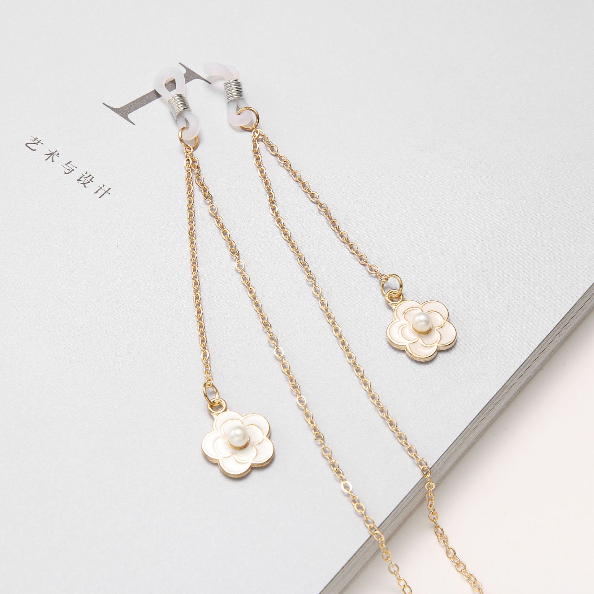 防滑 流行 金属眼镜绳 金色 珍珠梅花吊坠 眼镜链 跨境 wish ebay