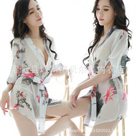 情趣内衣女春夏性感和服激情套装印花睡袍连衣裙极度诱惑一件代发