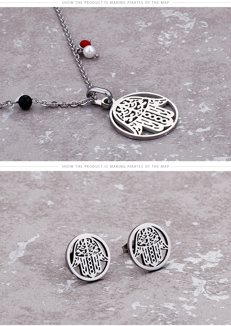 European and American New Set Titanium Steel Stainless Steel Palm round Womenu0027s Fashion Necklace