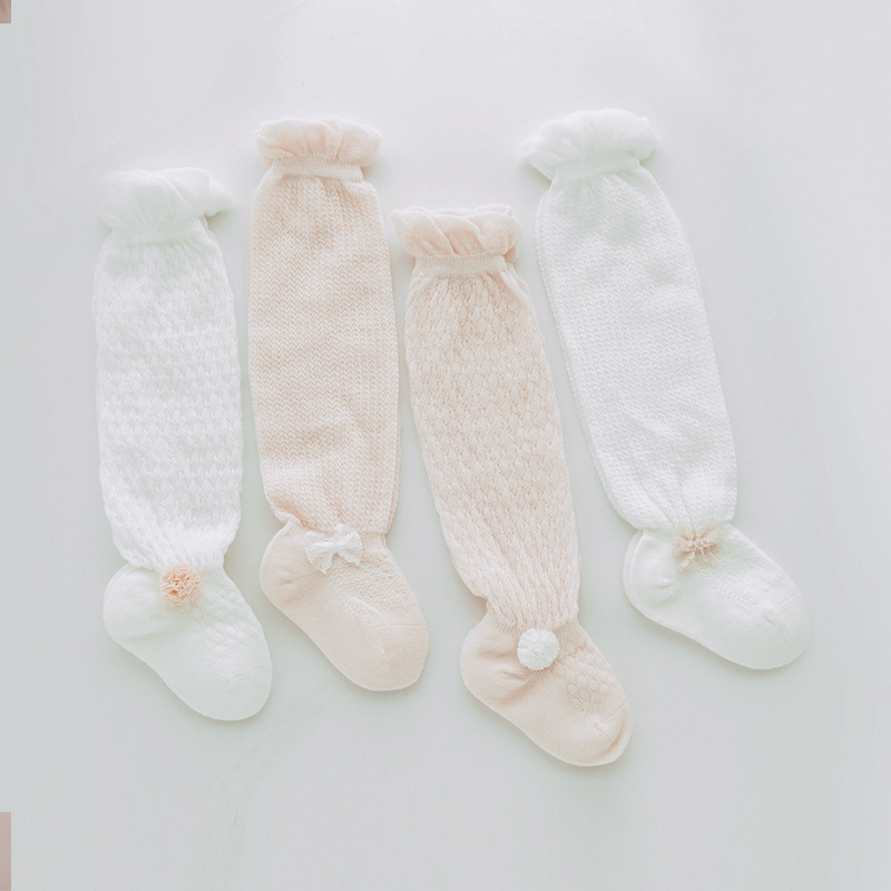 Calcetines de bebé de algodón fino de seda de hielo de malla de verano 0-1-3 años de edad transpirable niña arco bebé largo anti-mosquito Calcetines