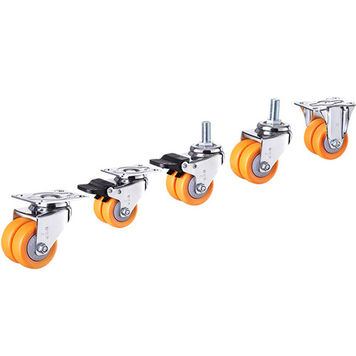 2-inch hard plastic PP flat bottom double row casters, load-bearing, silent, universal double brakes, double wheels, wear-resistant freezer casters manufacturer