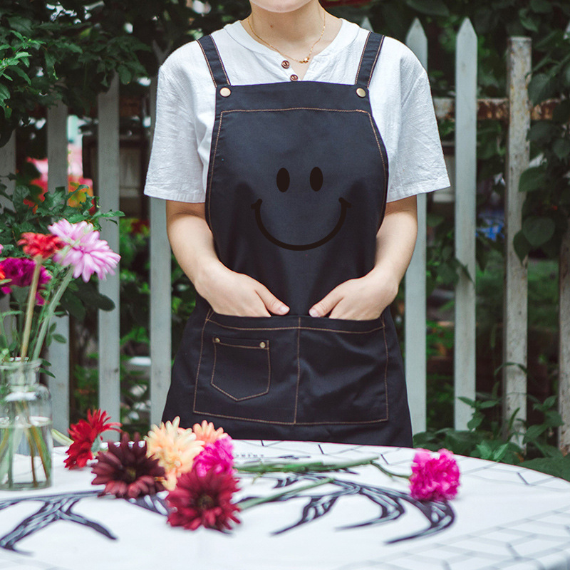 Smiley cara delantal Internet bar Estudio trabajo ropa esteticista maquillaje manicura supermercado tienda de conveniencia la fábrica guía trabajo ropa