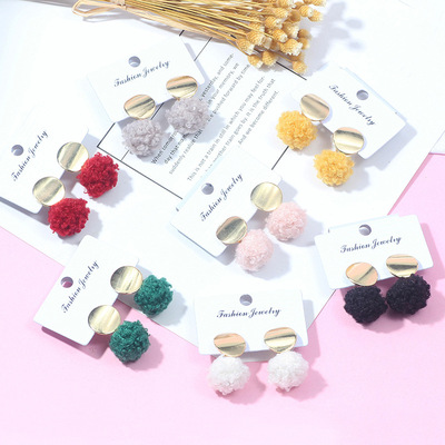 Korean Edition Fashion creative new pattern Hair ball Ear Studs Simplicity Versatile lovely Lamb Teddy Earrings wholesale