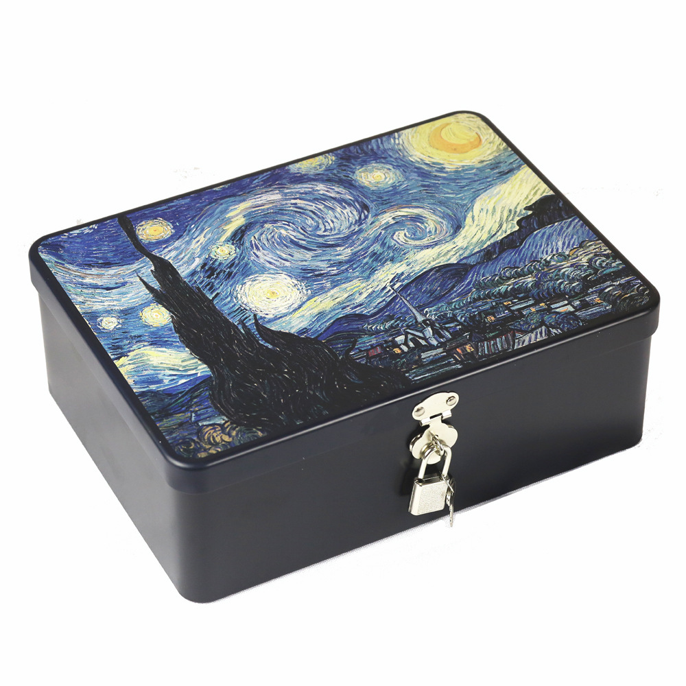 Caja metálica rectangular de tamaño mediano con cerradura, caja de hierro creativa para empaque de regalos, caja de regalo sellada de hojalata.