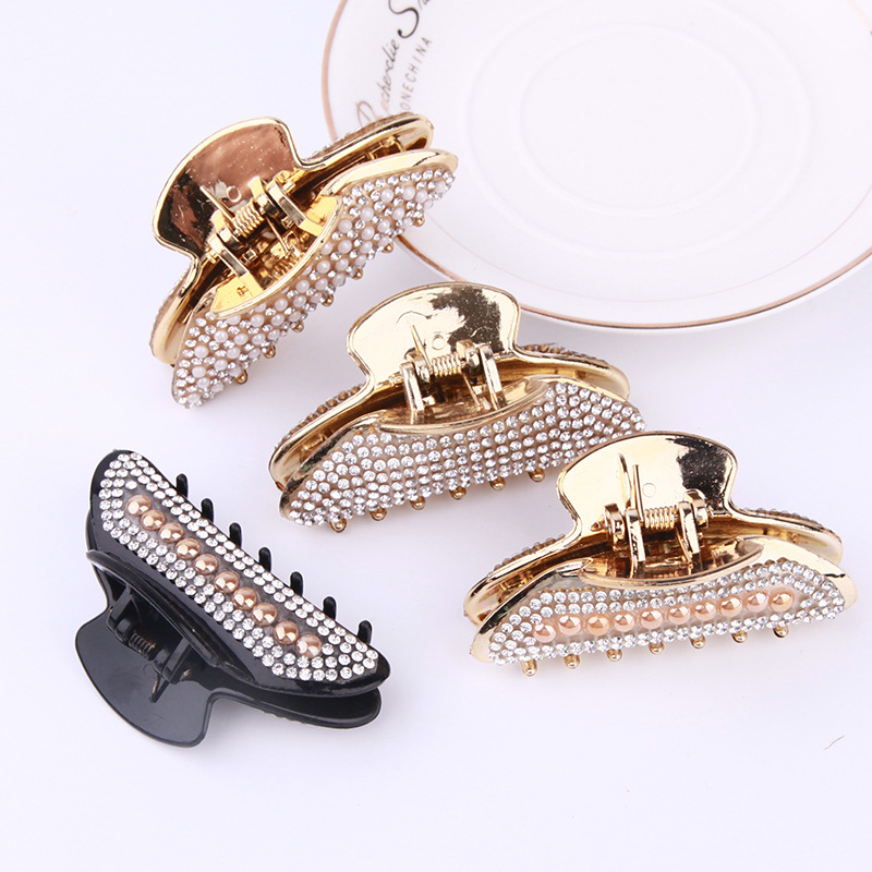 Simple Style Solid Color Plastic Inlay Artificial Pearls Artificial Diamond Hair Claws display picture 1