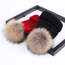 秋冬季帽子嬰幼兒童帽子韓版加厚保暖針織帽貉子毛球套頭帽親子帽