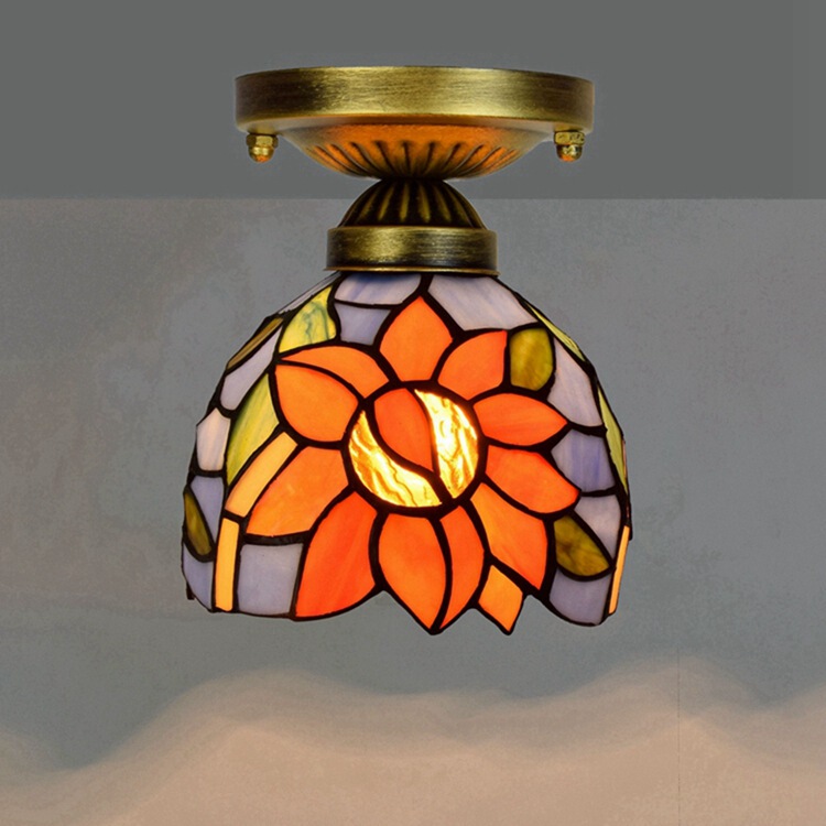 Ou Tiffany 6-inch 15cm stained glass aisle corridor balcony small ceiling light blue Sunflower Light Ou Tiffany 6-inch 15cm stained glass aisle corridor balcony small ceiling light blue Sunflower Light