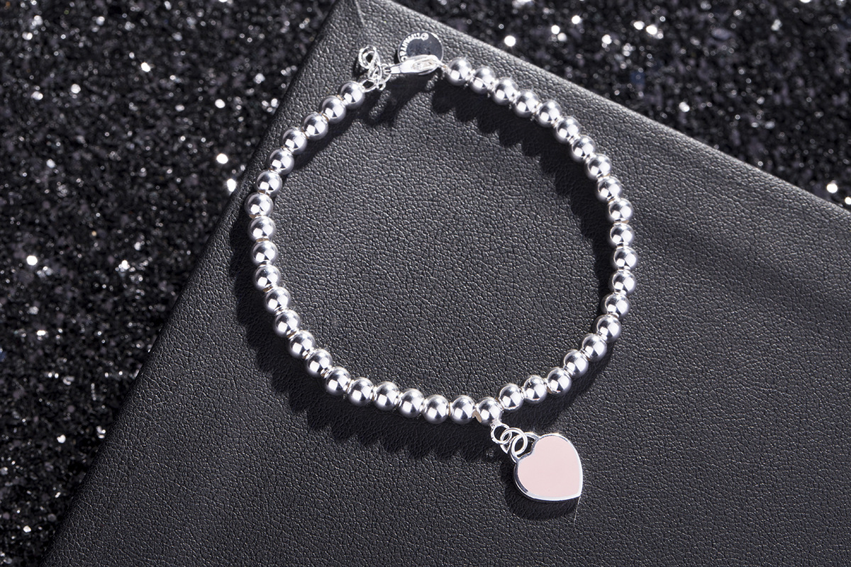 Beaded Chain Chain Type 1 Piece Quantity Daily, Street Occasion 1 Piece 925 Sterling Silver Peach Heart Shape Bracelets