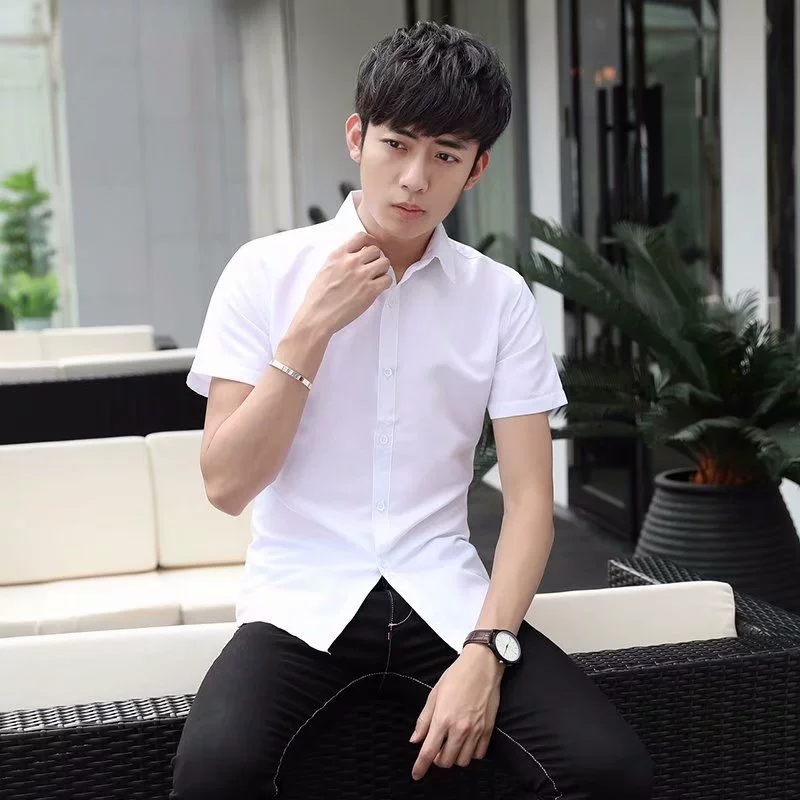 0022 летняя новая профессиональная рубашка с короткими рукавами белая мужская рубашка тонкая однотонная дюймовая рубашка бизнес оптовая продажа