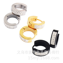 欧美 钛钢   简约陶泥双排镶钻捷克钻耳扣耳夹耳饰批发GK29