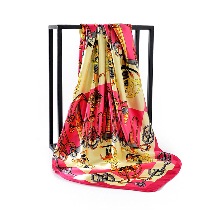 90cm printed imitation silk satin scarf...