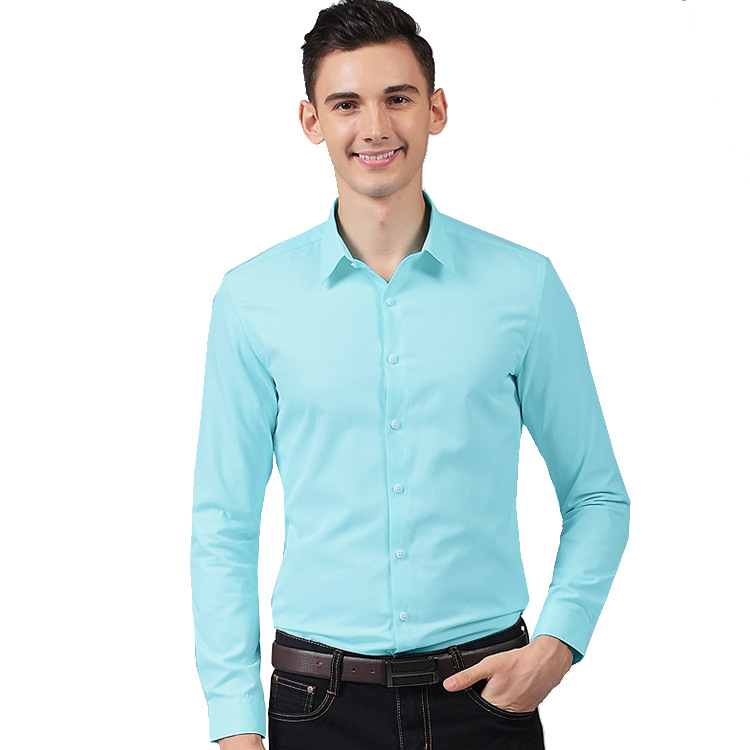 Nuova versione coreana a maniche lunghe slim fi tinta unita non stirabile da lavoro professionale per ragazzi da uomo_voghion.com