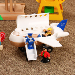 Wooden Thomas the Tank Engine track scene accessories—large airplane set with figurines and suitcases