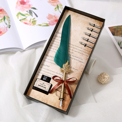 欧式复古羽毛笔套装 商务礼品 鹅毛礼品笔 蘸水笔 生日礼物 现货|ms