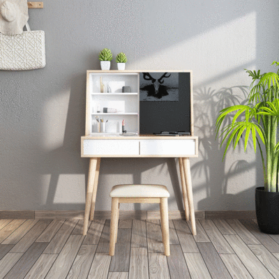 北歐現代簡約經濟型公主化妝桌多功能推拉帶鏡梳妝台組合臥室家具