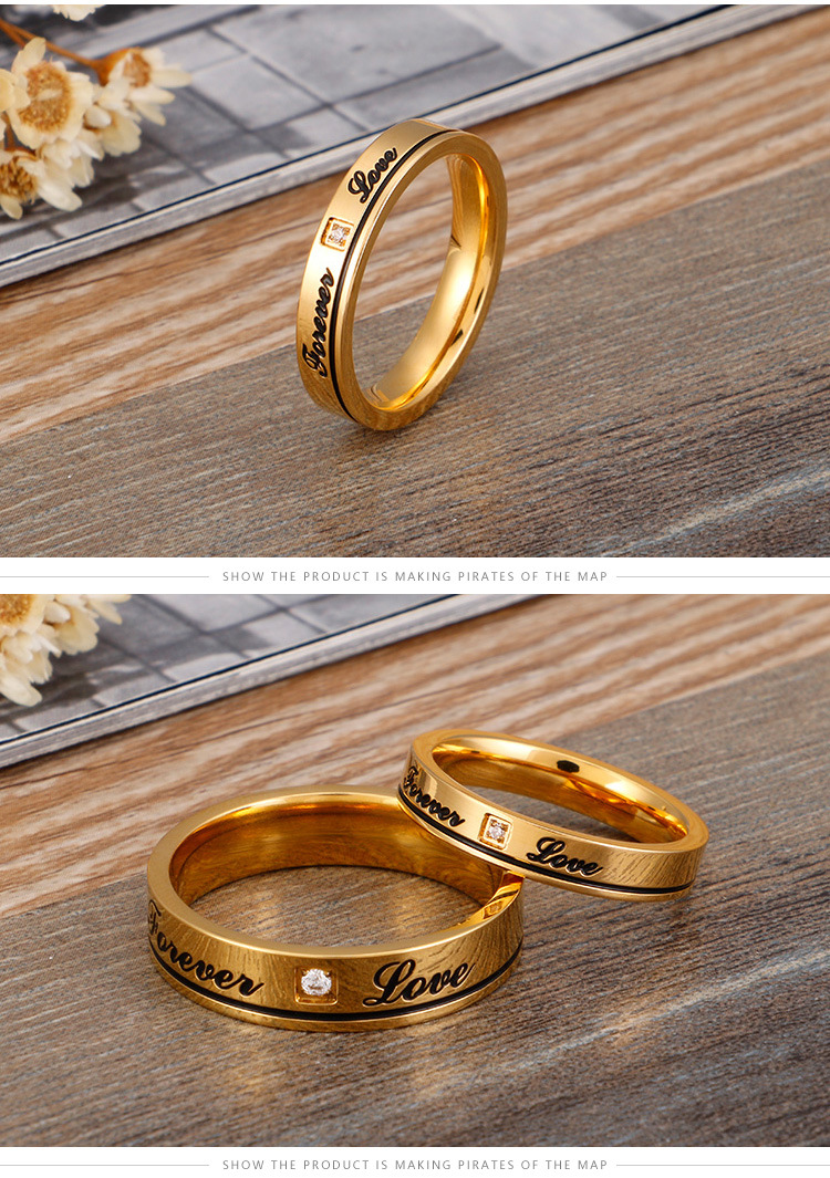 Foreign Trade Titanium Steel 18k Real Gold Fashion English Eternal Love Zircon Couple Ring display picture 4