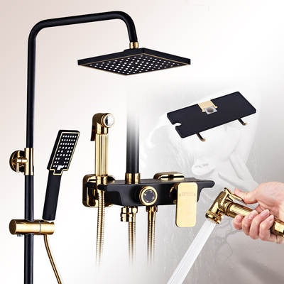 Factory direct new quality shower set black gold-plated button four block rack bathroom nozzle